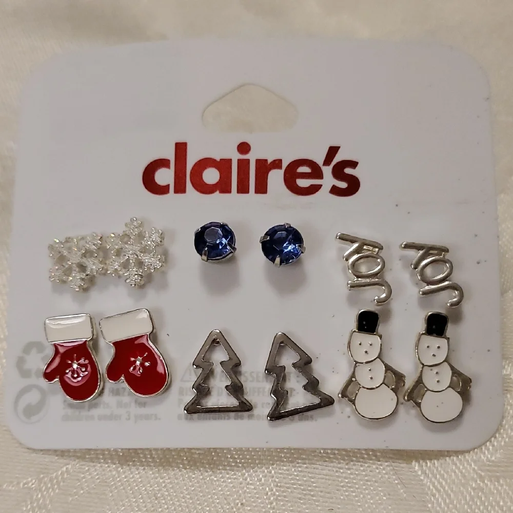 Claire's Festive Kids Earring Set - Red, Blue, Silver